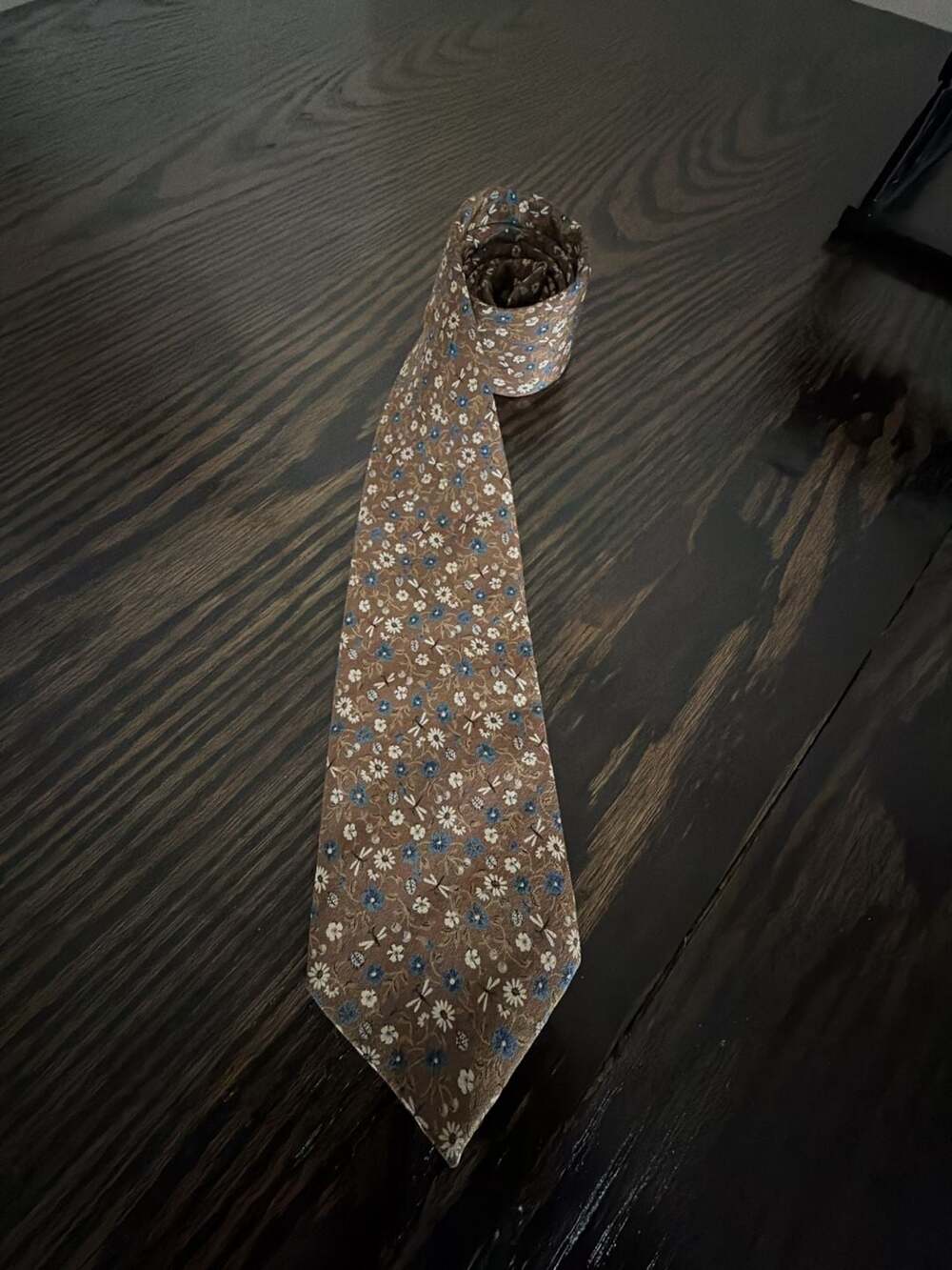Ermenegildo Zegna Silk Necktie Brown Floral Dragonfly